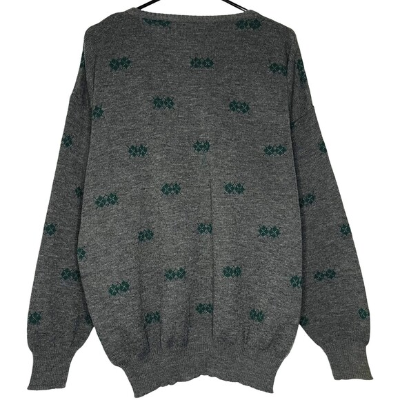 VTG Marshall Field Italian Wool Sweater Men 52 Large Gray Argyle Long Sleeve 80s - Picture 2 of 16